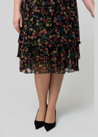 Чорна сукня прямого силуету з принтованого шифону на еластичній трикотажній підкладці all posa (ap102319p) A'll Posa