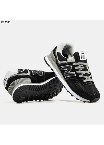 Чорні Осінні кросівки чоловічі new balance 574 black white нью беланс 574 No Brand