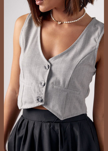 Короткий жіночий жилет у смужку на ґудзиках - чорний Lurex (297574709)