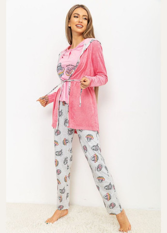 Комбінована всесезон комплект піжама з халатом жіноча, колір рожево-сірий, Ager