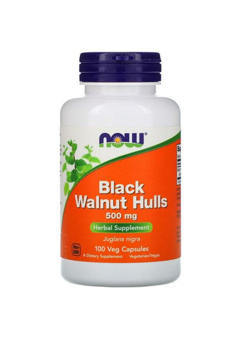 Шкарлупа чорного волоського горіха 500 мг Black Walnut Hulls антипаразитарний засіб 100 капсул Now Foods (269119167)