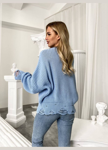 Жіночий светр з дірками блакитного кольору р.42/46 407261 New Trend (285711629)