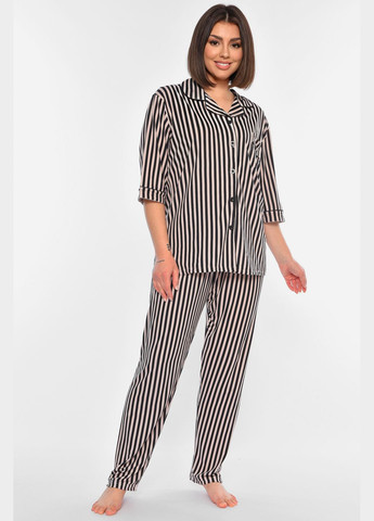 Розовая всесезон пижама женская розового цвета в полоску кофта + брюки Let's Shop