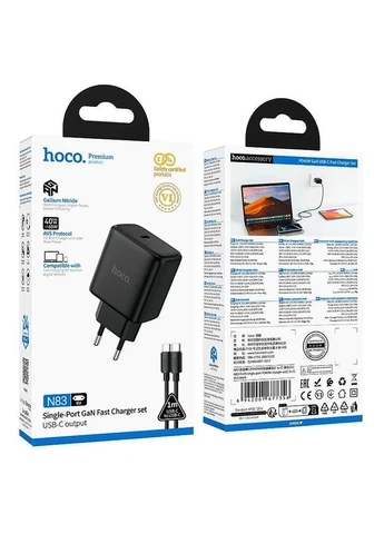 Сетевой адаптер C to C cable Profit single port PD charger set N83 |1Type-C, 40W/3A, PD/QC| Hoco (389370638)