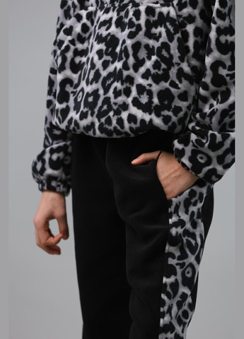 Черный зимний костюм (штаны, худи) подростковый леопардовый брючный IRmAS оверсайз