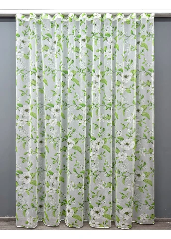 Тюль 1809т Flora Батист Білий з салатовим 400х270 см (42-0962) VR-Textil (378127533)