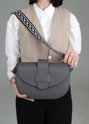 Сумка женская кожаная полукруглая 03478 с текстильным ремешком темно-серая Virginia Conti (302363952)
