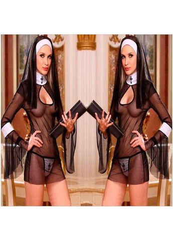 Костюм сладострастной монашки размер S черного цвета для ролевых игр. Ролевой костюм монашки No Brand (370976173)