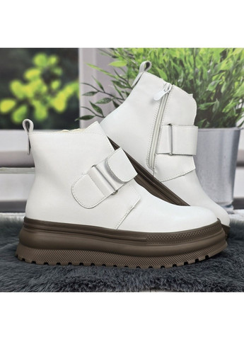 Черевики жіночі зимові білі на коричневій підошві зі штучним хутром Nice (371772338)