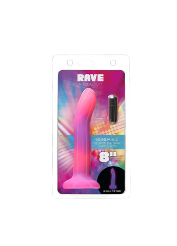 Фалоімітатор, що світиться в темряві, Rave 8″, Glow in the Dark Dildo Pink Purple, 20,3 см ADDICTION (285792202)