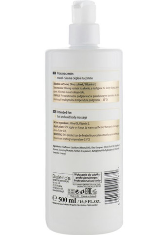 Масло для массажа тела с витамином Е Body Program Luxury Olive For Body Massage 500ml (518793-56130) Bielenda (368740920)