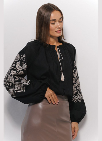 Чёрная женская вышиванка с вышивкой крестиком Arjen (303605512)