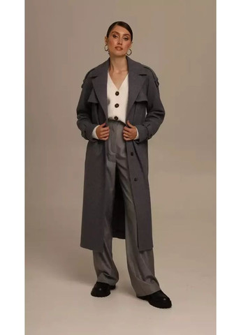 Серое демисезонное Женское шерстяное пальто-тренч классическое меди серое MKMW-MO-162 Marshal Wolf