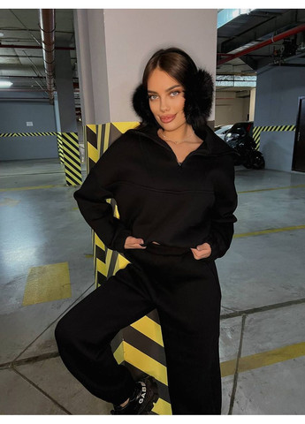Женский теплый костюм с капюшоном черного цвета 35439 Fashion (364989392)