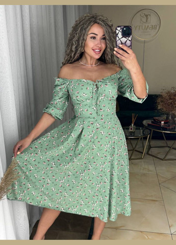 Оливкова повсякденний жіноча сукня із софта в квітковий принт а-силует Style Point з квітковим принтом