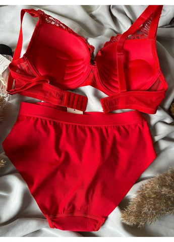 Красный комплект бюстгальтер push-up + трусики слипы 2386 красный Weiyesi