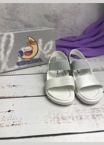 Серые повседневные, коктейльные, вечерние сандалии босоножки детские для девочек бело-серый (2032) Сказка на резинке
