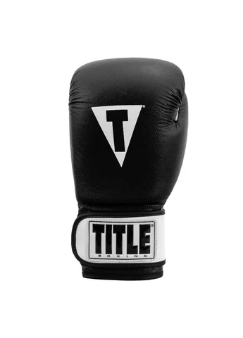 Боксерські рукавиці натуральна шкіра 16 oz чорні білий Title Boxing (398540977)