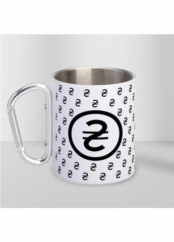 Чашка металева з принтом "Гривня" 300 мл з карабіном, біла No Brand (324262718)