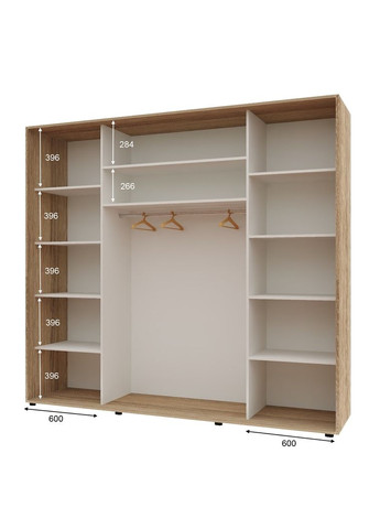 Шафа-купе тридверна 250*60*210 см Натуральний 3 двері ДСП Максі Комфорт Меблі (360436868)