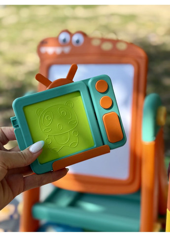 Дитячий мольберт 2 в 1 «Динозавр» із конструктором та маркерною дошкою No Brand (364553149)