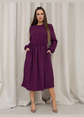 Фиолетовое повседневный фиолетовое классическое платье с длинными рукавами ISSA PLUS однотонное