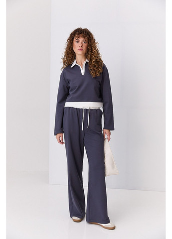 Женский трикотажный костюм в спортивном стиле светло-бежевый с молочным воротником Arjen (361056891)