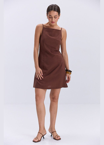 Коричневое летнее короткое платье без рукавов шоколадное Arjen