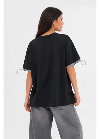 Футболка женская однотонная черного цвета Let's Shop - (400130015)