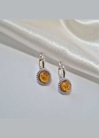 Серебряные серьги с Янтарем серебро 925 пробы Родированное 638с 6.20г No Brand (331148491)