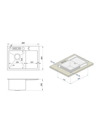 Черная кухонная мойка накладная с левым крылом 1.5 мм NB-6045(L) Nett (336937141)