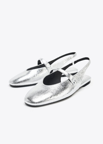 Жіночі балетки Zara | срібні однотонні штучна шкіра (358907588)