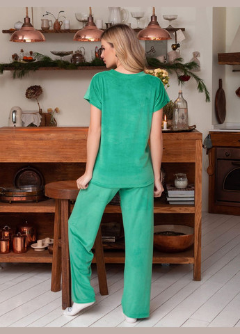Зелена всесезон затишна велюрова піжама з вільними брюками футболка + штани No Brand