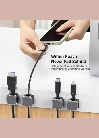 Фіксатор кабелю магнітний органайзер кліпса тримач для дроту самоклеючий 3 шт Чорний Velcro (340276161)