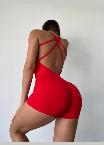 Спортивний комбінезон на тонких бретелях (короткий) з чашками та без пуш-ап, червоного кольору, розмір S Trends комбінезон-шорти однотонний червоний спортивний