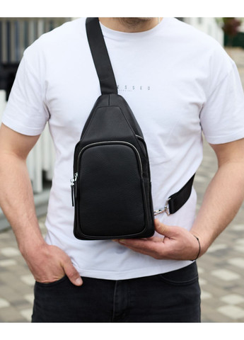 Мужская сумка-слинг из натуральной кожи, сумка через плечо черная, мужская сумка слинг 34091 Tiding Bag (341309409)