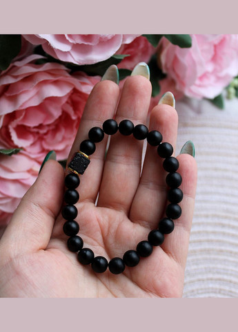 Браслет із натурального матового чорного агат і вулканічного каменю Діаметр каменю 8 мм No Brand (309037133)