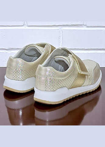 Золотистые демисезонные ортопедические кроссовки для для девочки на липучках Сказка