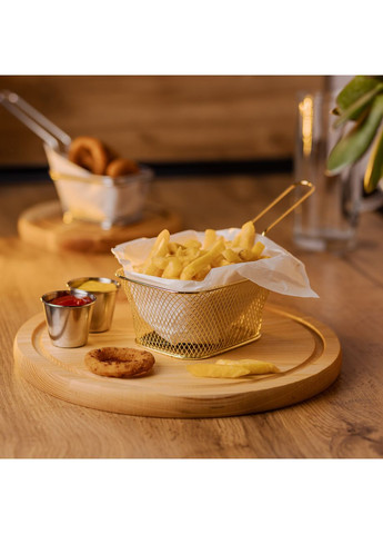 Кошик сервірувальний для подачі фрі та снеків 14×10×6.5 см з нержавіючої сталі посуд для подачі Золото HP-19-9-G (A-033466) Zhongjing (361242369)