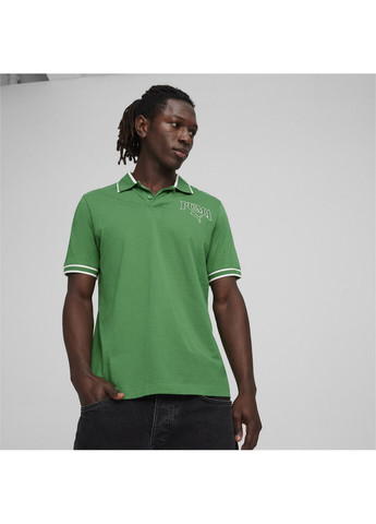 Зеленая мужская футболка поло Puma однотонная