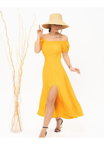 Помаранчева повсякденний сукня 13898 гірчичний ISSA PLUS