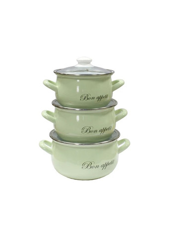 Набор эмалированных кастрюль 2,1 л / 3,1 л / 4 л с крышкой (2234) Interos (368993423)