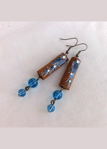 Серьги ручной работы из дерева корицы "Голубая Аква" No Brand (349842513)