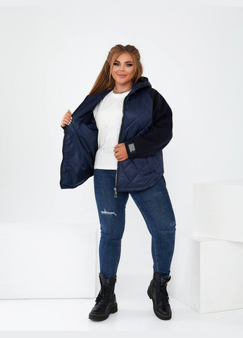 Синяя демисезонная женская демисезонная куртка с капюшоном короткая No Brand