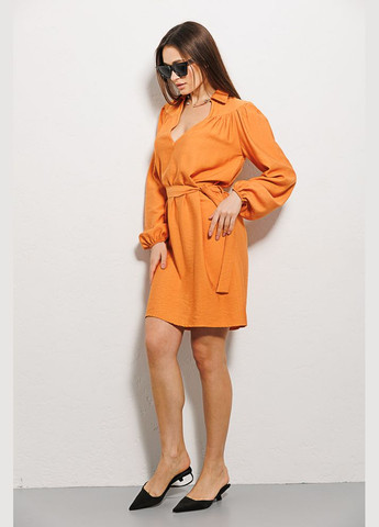 Оранжевое короткое платье с длинными рукавами пудровое Arjen