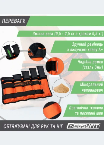 Обтяжувачі для ніг та рук набірні чорно-помаранчеві 0,5-2,5 кг (пара) EasyFit (334883305)