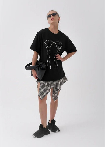 Женская оверсайз футболка с оригинальным рисунком со стразами стильные футболки свободного кроя для женщин oversize Cindylove - (331346105)