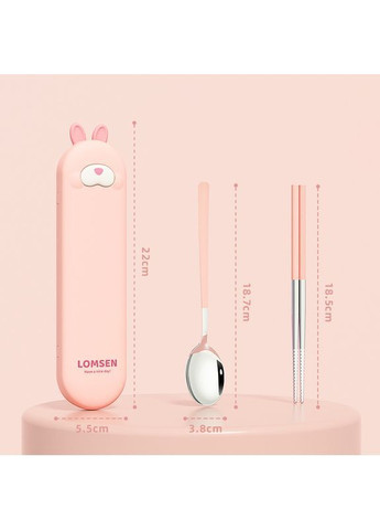 Набор столовых приборов в футляре - ложка и палочки Asian Kawaii, розовый More (369156988)