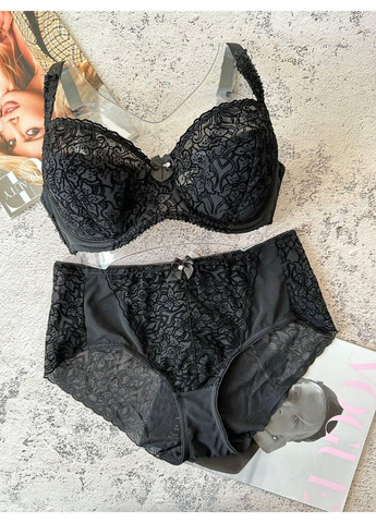 Черный черное женское нижнее белье комплект, трусики и бюстгальтер на 4 размер груди Lanny Mode
