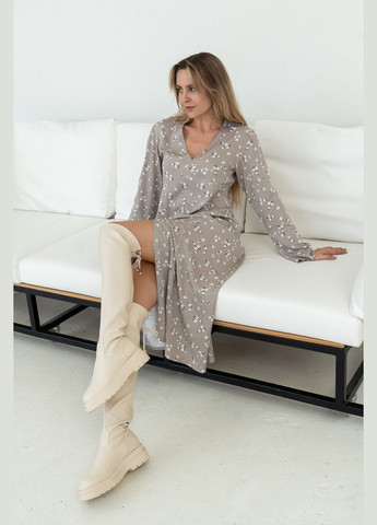 Серо-бежевое кэжуал платье ри мары ингрид вл 2121 с пышной юбкой, а-силуэт RiMari